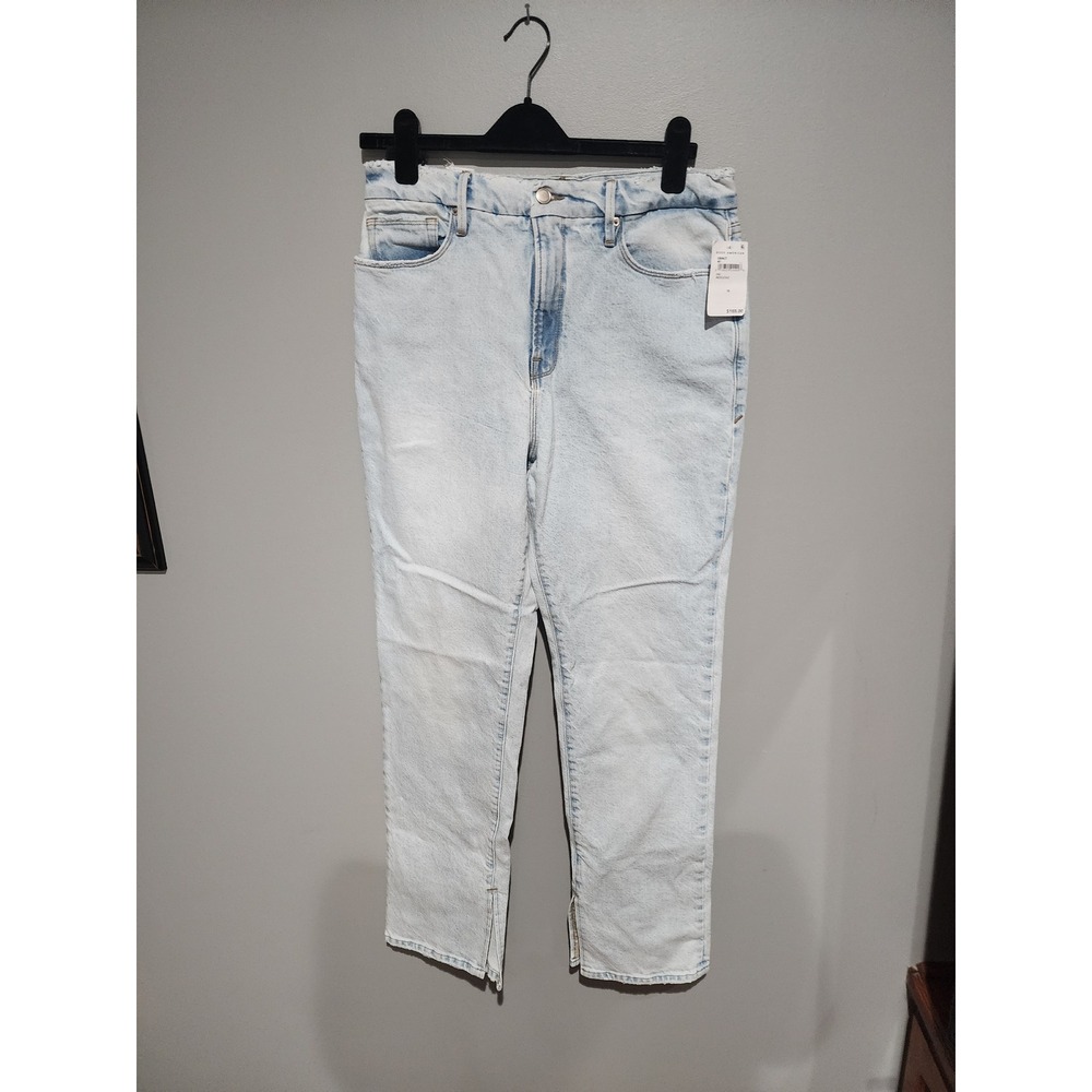 Good American High Rise Straight Split Hem Jeans Light Wash GB062T Size 10/30